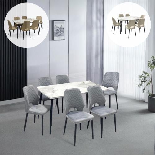 طقم طاولة طعام لـ 6 أشخاص سطح سيراميك فاخر وكراسي...