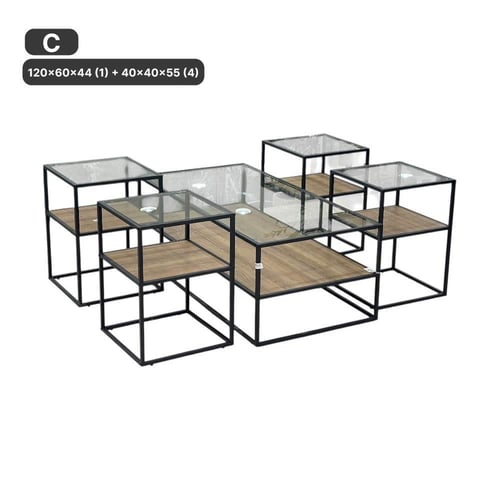 طقم طاولات مودرن بتصميم عصري - سطح زجاجي وقواعد مع...