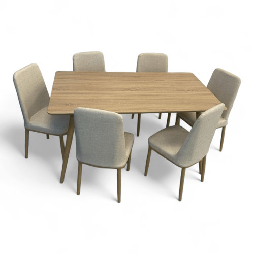 طاولة طعام خشب 6 كراسي بيج بني ابيض