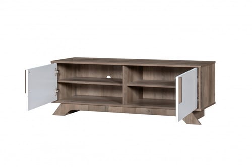 طاولة تلفاز ابيض وخشبي