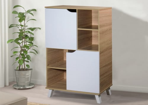 خزانة احذية درفتين ابيض وخشبي فاتح