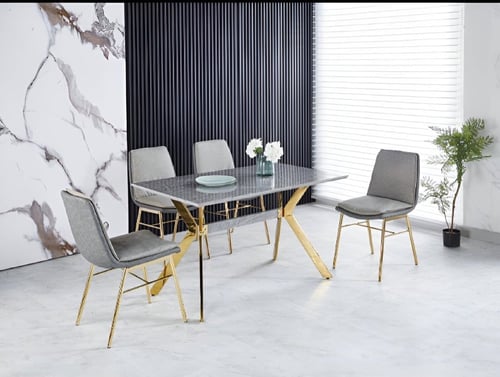 طاولة طعام 4 كراسي ارجل ذهبي الوان متعدده