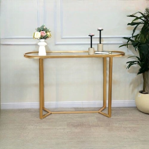 مدخل كونسول ذهبي استيل وزجاج