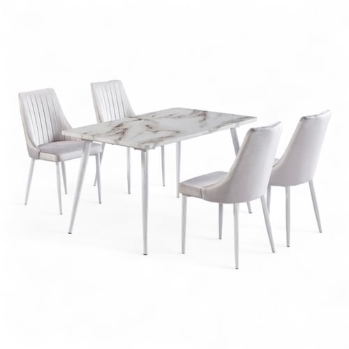 طقم طاولة طعام 4\6\ 8 كراسي سطح خشب بديل رخام رماد...