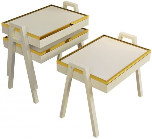 طقم طاولات خدمة 3 قطع باطار ذهبي