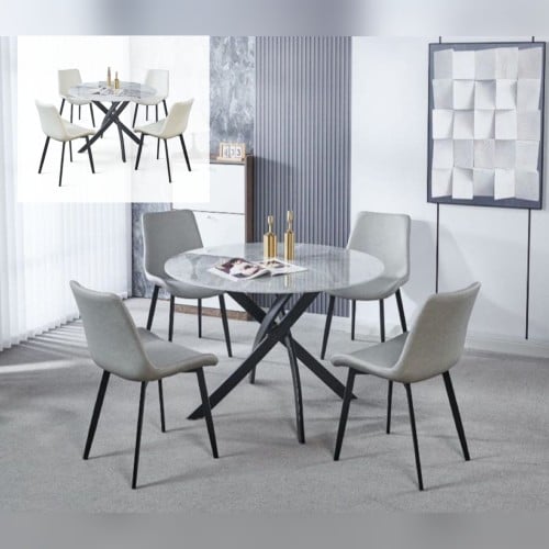 طاولة طعام دائرية 4 كراسي سطح سيراميك