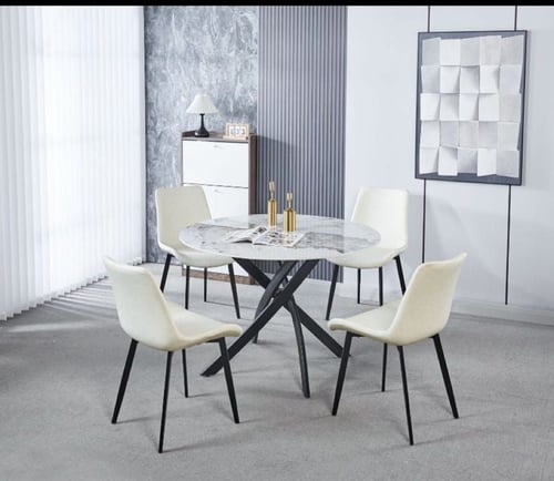 طاولة طعام دائرية 4 كراسي سطح سيراميك
