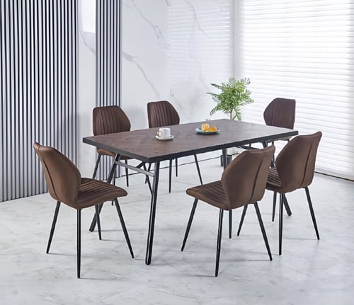طاوله طعام 6 كراسي بني رمادي