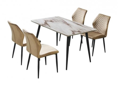 طقم طاولة طعام 4 كراسي بني سطح خشب رخامي