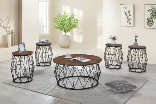 طقم طاولات قهوة شبك 5 قطع بني واسود