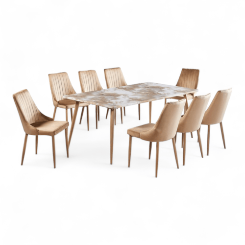 طقم طاولة طعام 4\6\ 8 كراسي سطح خشب بديل رخام بيج