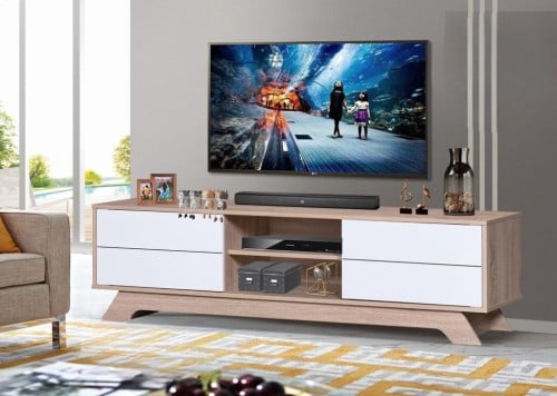 طاولة تلفاز مودرن ابيض وبيج 160 سم