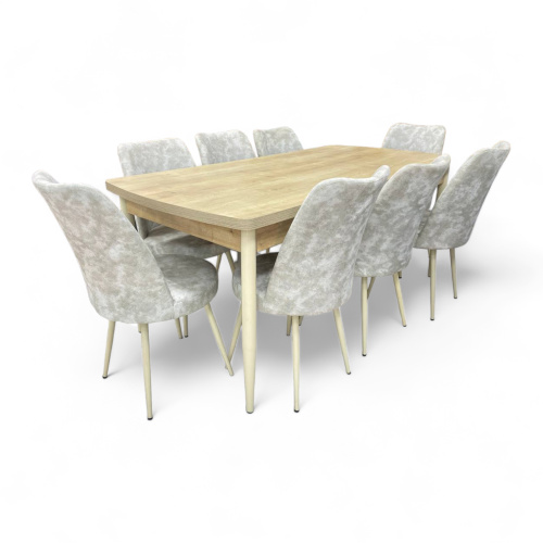 سفرة طعام خشب 8 كراسي بيج تركي