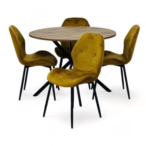 طقم طاوله طعام دائريه ٤ كراسي لون رمادي بيج بني