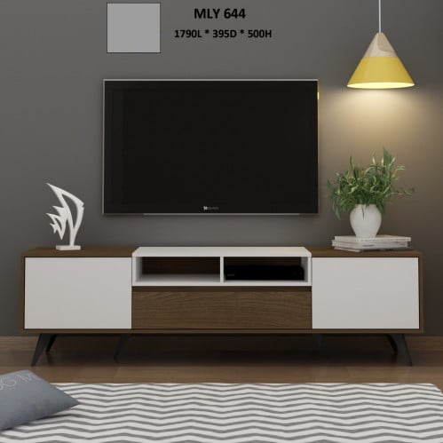 طاوله تلفاز تصميم حديث ابيض وبني ماليزي