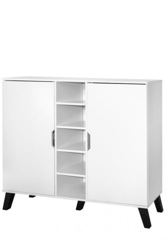 دولاب أحذية 2 أبواب + 5 أرفف تخزين لون أبيض