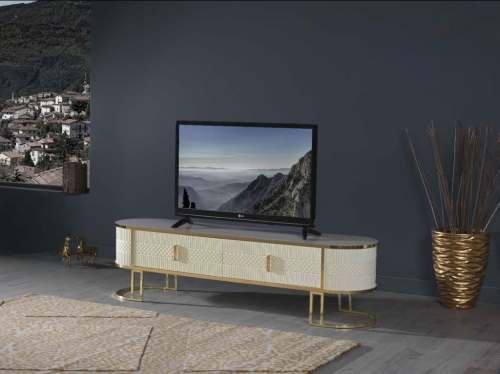 طاولة تلفزيون تركي مودرن 180 سم ابيض وذهبي