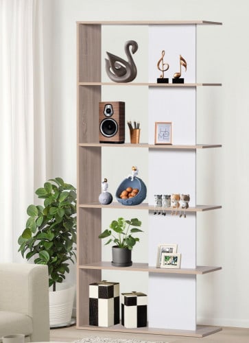 رف زاوية ابيض وخشبي 5 رفوف