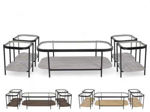 طقم طاولات قهوة 5 قطع سطح زجاج الوان متعدده