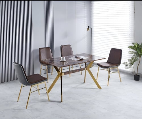 طاولة طعام 4 كراسي ارجل ذهبي الوان متعدده