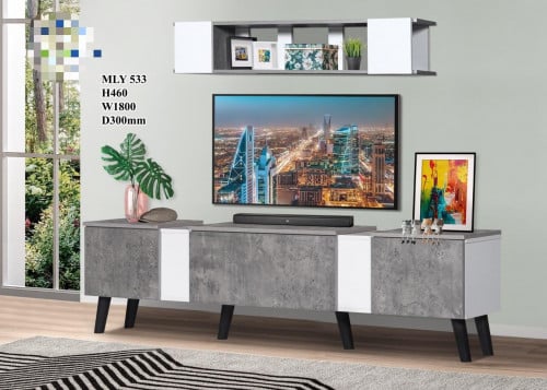 طاولة تلفزيون ابيض ورمادي