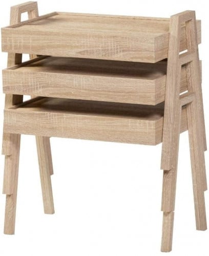 طقم طاولات خدمة وضيافة خشبي بيج