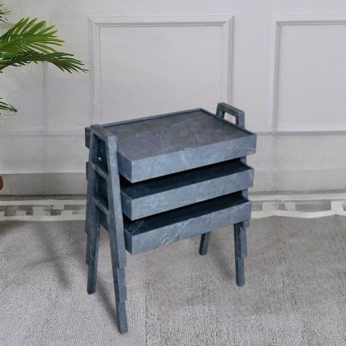 طقم طاولات ضيافة رمادي رخامي 3 قطع