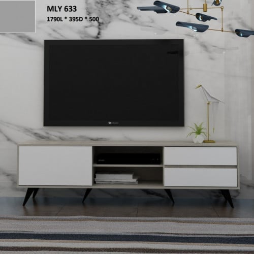 طاوله تلفزيون حديثه رمادي وابيض ماليزي