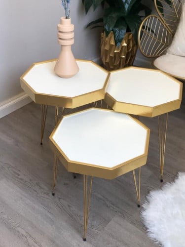 طقم طاولات خدمة 3 قطع ذهبي وسكري