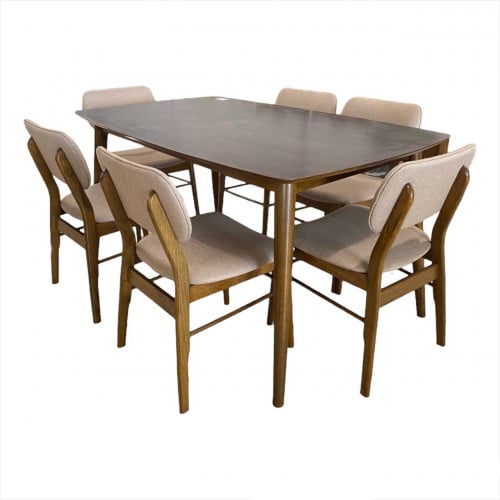 طقم طاولة طعام 6 كراسي بني خشب