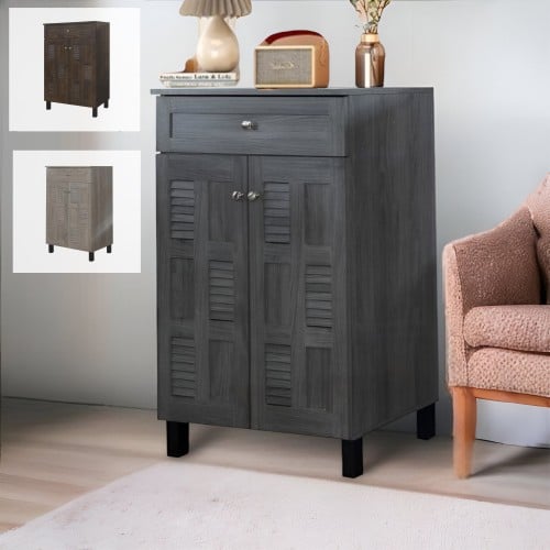 خزانه احذيه بابين رمادي وبني وخشبي