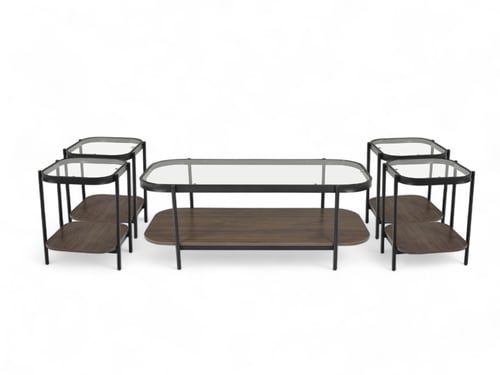 طقم طاولات قهوة 5 قطع سطح زجاج الوان متعدده