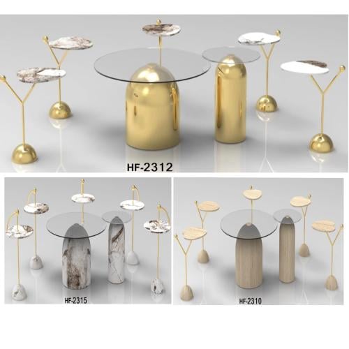 طقم طاولات قهوه 7 قطع ستيل ذهبي سطح زجاج