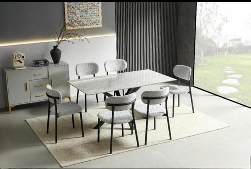 طقم طاوله طعام سيراميك 6 اشخاص ٦كراسي مودرن لون اب...