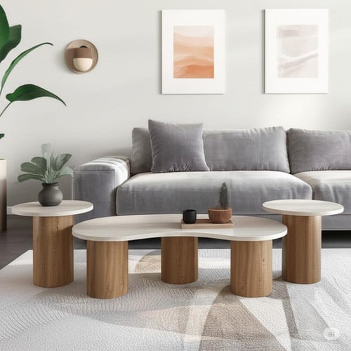 طقم طاولات قهوة خشب ومعدن 3 قطع – طاولة وسط وطاولا...