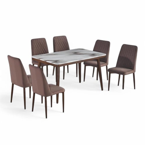 طاولة طعام رخام عالي الجودة مع ٦ كراسي تصميم عصري