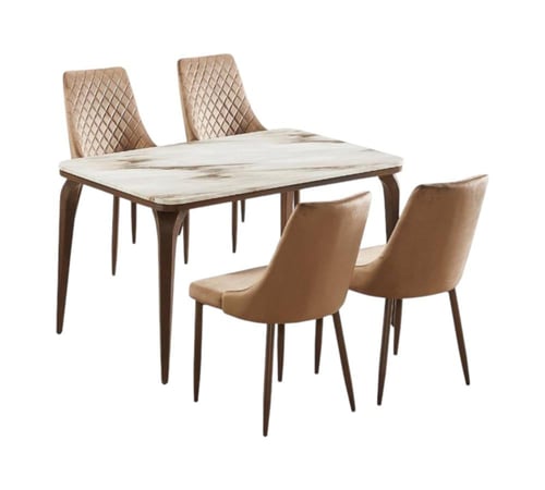 طقم سفرة فاخر مع 4 كراسي سطح بديل رخام وألوان متعد...