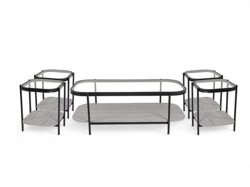 طقم طاولات قهوة 5 قطع سطح زجاج الوان متعدده