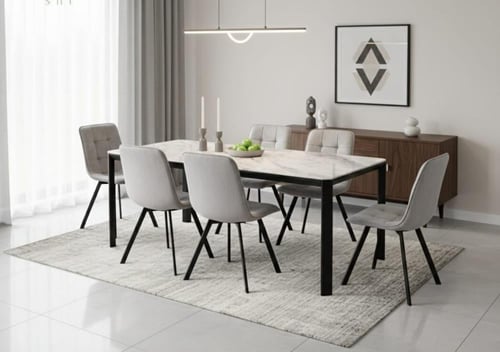 طاوله طعام رخام 6 كراسي الوان متعدده بيج _ رمادي _...