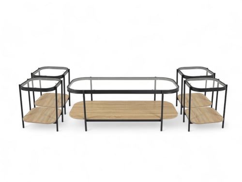 طقم طاولات قهوة 5 قطع سطح زجاج الوان متعدده