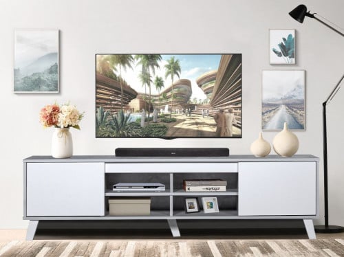 طاوله تلفاز مودرن حديثه رمادي وابيض