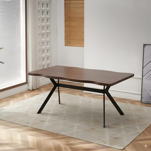 طاولة طعام خشب مودرن بسطح أنيق وأرجل حديد متينة