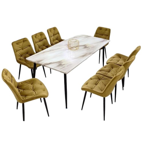 طاوله طعام ٦ اشخاص طقم ٤ كراسي و ٦ كراسي بديل رخام...