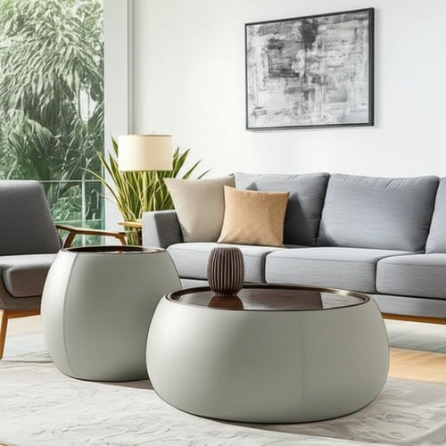 طقم طاولة قهوة عصرية بقاعدة جلد طاوله صغيره وكبيره