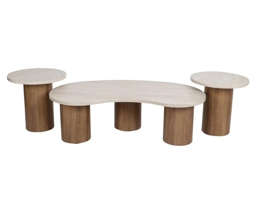 طقم طاولات قهوة خشب ومعدن 3 قطع – طاولة وسط وطاولا...