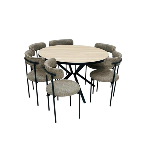 طاولة طعام دائرية خشب فاخر مع 6 كراسي مودرن