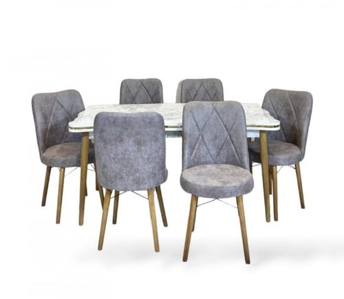 طقم طاولة طعام 6 كراسي سطح خشب بشكل رخامي