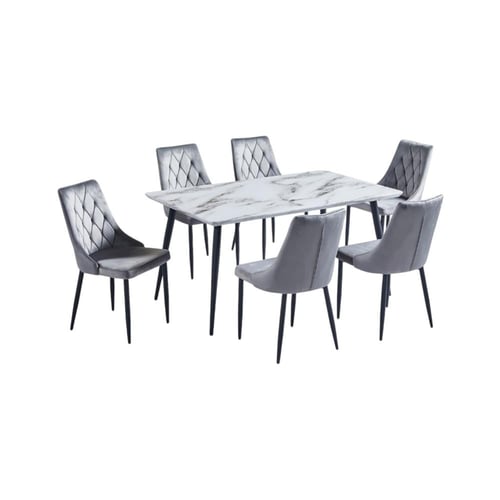 طقم طاولة طعام 6 كراسي سطح خشب بديل رخام