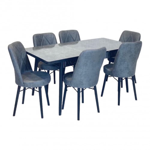 طاوله سفرة طعام 6 كراسي لون رمادي نمط رخامي