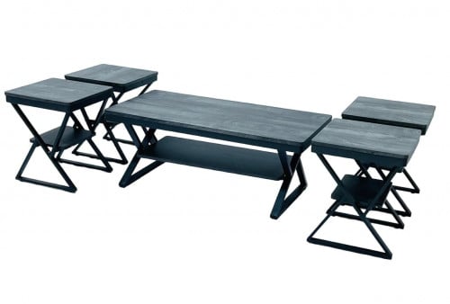 طقم طاولات ضيافة وخدمة 5 قطع رمادي